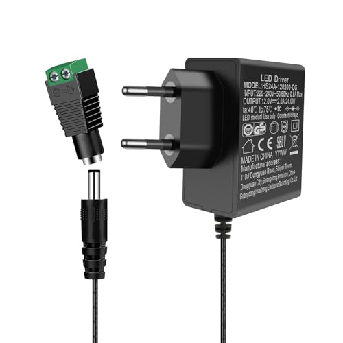 Transformer 220V to 12V, Power Supply 12V 2A, AC Input Power Adapter 200-240V, 24W Power Supply 12V for LED Strip, Transformer, IP Camera, External Hard Drive
