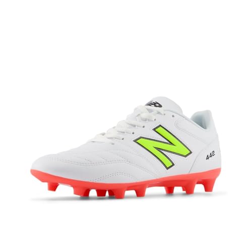 New Balance Men’s 442 Team FG V2 Soccer Shoe, White/Energy Red/Hi-Lite, 9.5 Wide