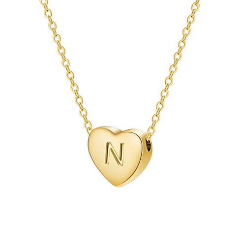 Monily Dainty Heart Initial Necklace 
