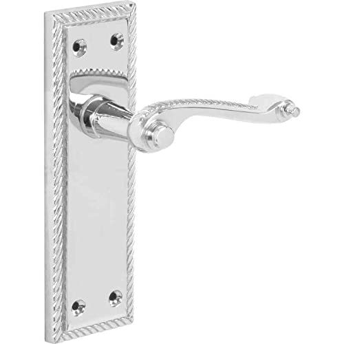 Designer Levers - Georgian Roped Design Lever Door Handles - Polished Chrome - 1 Pair - Latch Door Handle - Interior Use - Long Latch