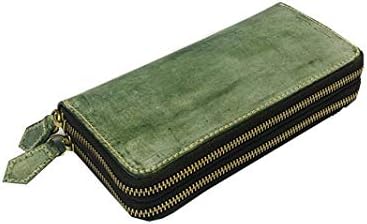 Amazon ダブルファスナー ブライドルレザー ラウンドファスナー 長財布 メンズ 財布 ハンドメイド グリーン 財布