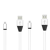2PCS 1M Flat Noodle Micro USB Data Sync Charger Cable w/ Aluminum Head Connector for Samsung S3 S4 S6 Note 4 IV and other Micro USB compatible devices (HTC, Nokia, LG, etc) - White