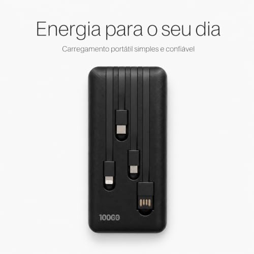 Power Bank Carregador Portátil Universal 10000mAh com Cabos Integrados USB-A, USB-C (Type-C), Micro-USB e USB-Light Carregamento Rápido Bateria Externa Compacta para Celular Android iOS