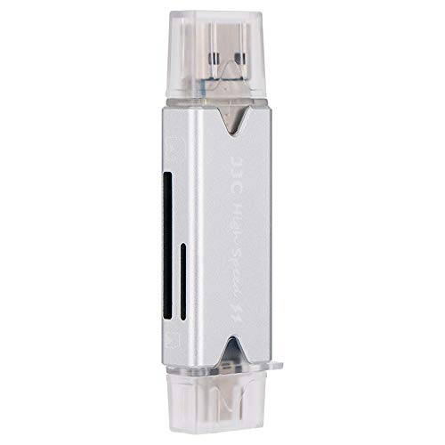 JJC USB 3.0 SD Card Reader, 3IN1 USB C/USB 3.0/USB 2.0 OTG Dual (TF/SD) Memory Card Reader for SDXC, SDHC, SD, MMC, RS-MMC, Micro SDXC, Micro SD, Micro SDHC Card, Support UHS-I Cards - SILVER