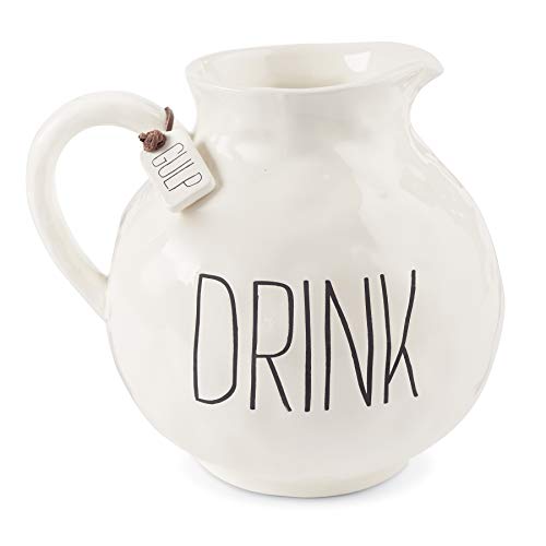 Mud Pie 45500009 Farmhouse Inspired Mottled Drink Ceramic Pitcher, One size, White