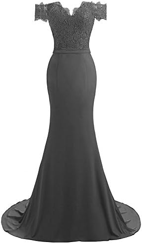 QiJunGe Shoulder Evening Party Dress Mermaid Long Bridesmaid Dresses Dark Grey US 14