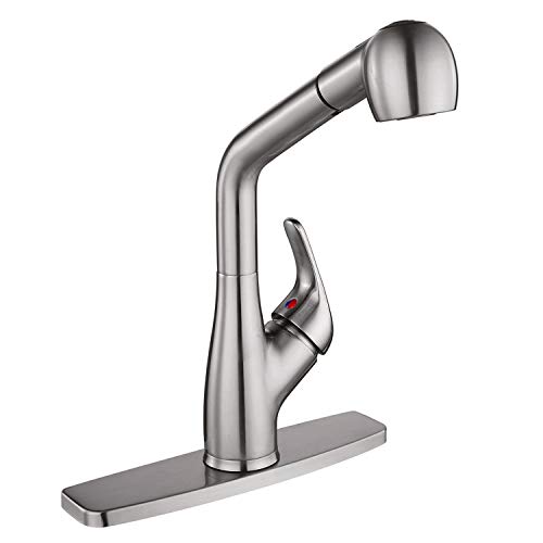 Peppermint Designer Brushed Nickel Pull Down Kitchen Sink Faucet RV Modern with Pull Out Sprayer Single Lever with Deck Plate