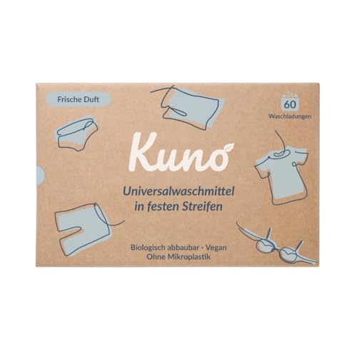 Kuno Waschmittel Blätter Streifen - 60 Waschladungen - Nachhaltige Waschblätter - Reisewaschmittel - 100% Vegan Und Optimal Für Reisen Und Urlaub - Eco (Vollwaschmittel, 60 Stück (1Er Pack))