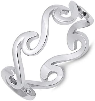 Ocean Waves Womens 925 Sterling Silver Simple Plain Eternity Band Ring Sizes 4-10