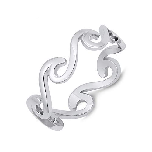 Ocean Waves Womens 925 Sterling Silver Simple Plain Eternity Band Ring Sizes 4-10