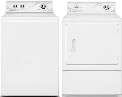 Speed Queen White Top Load Laundry set with AWN432SP 26" Top Load Washer with 3.3 cu. ft. Capacity and ADG3SRGS 27" Gas Dryer with 7.0 cu. ft. Capacity, in White