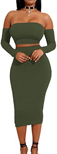 Yodesing Women's Sexy Long Sleeve Cut-Out Bandage Off Shoulder Backless Club Bodycon Mini Dress (X-Large, Army Green)