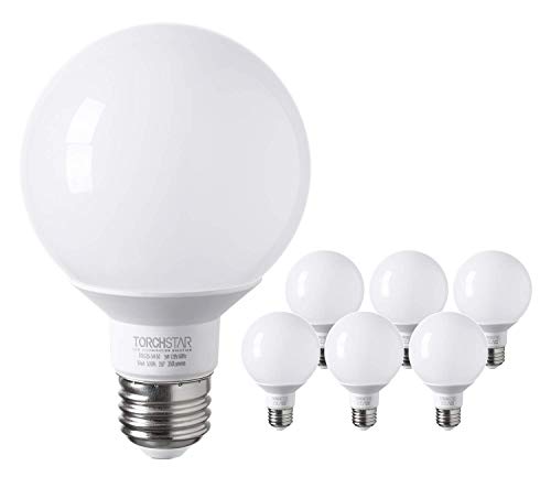 TORCHSTAR G25 Globe led Bulb, Vanity Light, 5W (40W Eqv.), UL-Listed, Daylight 5000K for Makeup Mirror, Pendant, Bathroom, Dressing Room, 3-Year Warranty, Pack of 6