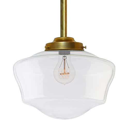 USA Made 12" Schoolhouse Clear Glass Downrod Pendant Light