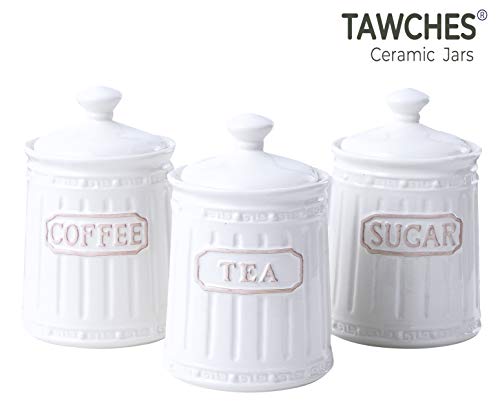 Canisters Sets for the Kitchen Airtight, White Kitchen Canisters set of 3 for Coffee Tea Sugar, Ceramic Canisters With Lids TAWCHES