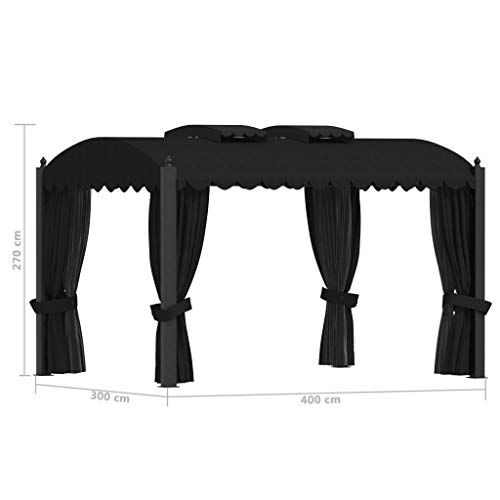 Gartenpavillon, Pavillon mit Vorhängen für Abendessen, Grillabende, Familienfeiern, 3 x 4 m, Schwarz – Bild 5