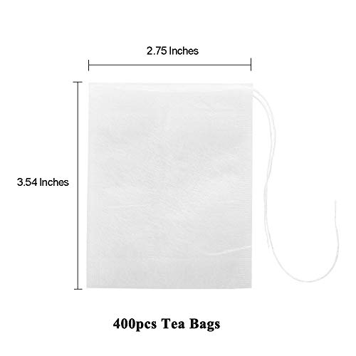 SONGZIMING 400 Pcs Tea Bags Disposable Empty Paper Draw String Tea Bags Loose Leaf Tea, Safe & Natural Material White(3.54 x 2.75 inches)