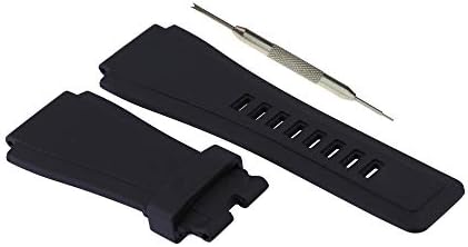 24mm Black Rubber Watch Band Strap - for Bell & Ross B&R BR-01 BR-03 - Free Spring Bar Tool