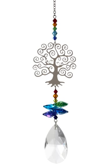 Wild Things Gifts Crystal Fantasy - Lovely Hanging Suncatcher / Rainbow Maker + 38mm Almond - Tree of Life - Prismatic Colourway - Blue, Green and Purple Crystals, 240 x 38 x 24mm