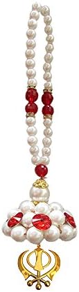 Universal World Golden Color Khanda For Car With Pearls