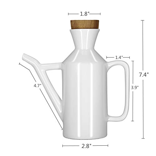 Vinkoe Kitchen Olive Oil Dispenser Bottle, Soy Sauce or Vinegar Cruet with Pourer, 15.2 OZ Modern White Ceramic Tabletop Liquid Condiment Dispenser