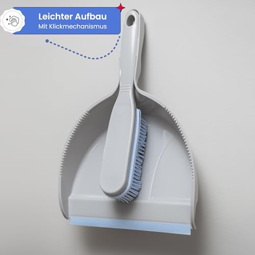 York Hand Brush and Shovel for Cleaning - Rubber Bristles Dustpan Set for Dirt, Hair and Dust Rubber Broom Sweeping Set (30 x 20 x 6), Grey Blue
