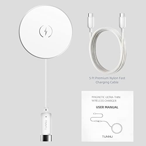 Magnetic Wireless Charger Fast Charging Pad: USB C Ultra Slim with Cable - Compatible with Apple MagSafe Devices - iPhone 13/12/Pro/Pro Max/Mini Airpods Pro - Qi Enabled Devices - Samsung Galaxy Note