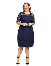 Chicwe vestido de encaje floral con forro de tamaño grande para mujer, longitud hasta la rodilla, vestido de cóctel informal para fiesta