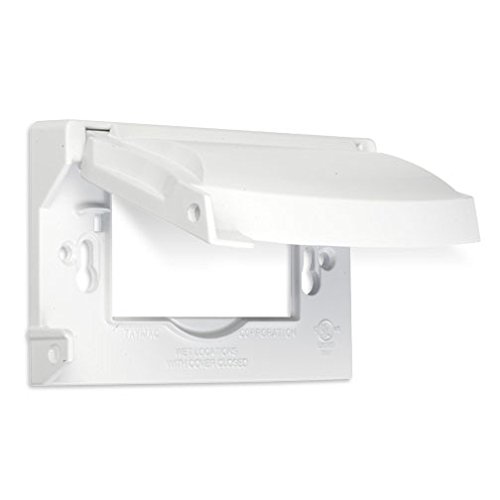 Hubbell-Bell MX1250W Weatherproof Single Outlet Cover Outdoor Receptacle Protector, White, Horizontal Flat