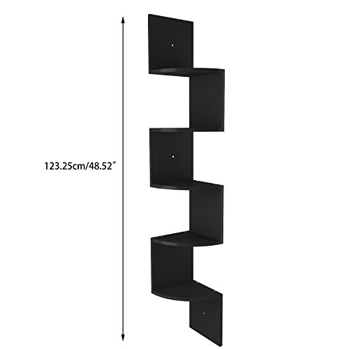 Homevol Corner Shelf, 5 Tier Wood Wall Mount Corner Shelves/Bookshelf/Bookcase,black