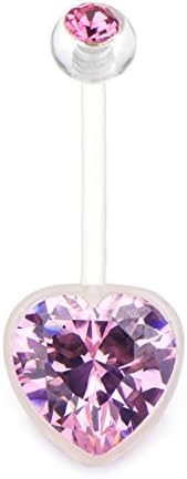 14g 7/16" Bioperce with CZ Heart Pregnancy Maternity Navel Belly Button Ring Body Jewelry Piercing