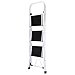 Ollieroo Step Stool EN131 Steel Folding 3 Step Ladder with Grip Handle Anti-Slip Step Mon-marring Feet 330-Pound Capacity White