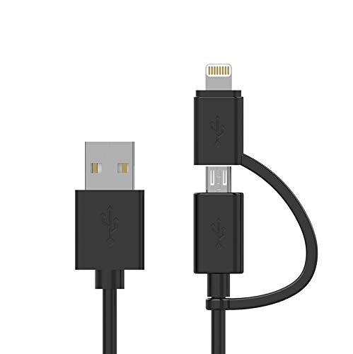 Apple MFi Certified 2 in 1 iPhone Charger Lightning Cable and Micro USB to USB Charger Cord, Compatible iPhone X, 8, 8 Plus,7 Plus, Nexus, LG, HTC Android Data Cable 2 in 1 Black(6FT)