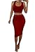 Womens Crop Top Midi Skirt Outfit Two Piece Bodycon Bandage Dress Small Red