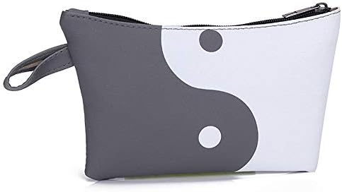Women's Fashion Leather Panelled Color Zipper Clutch Bag Coin Bag Makeup Pouch