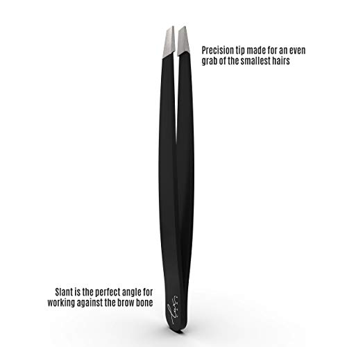 Stainless Steel Slant Tip Tweezers (4" inch) – Professional Grade Tweezers – Cosmetic Tweezers – Ideal for tweezing eyebrows & Hair Removal tweezer – Anti slip Expert Grade Tweezers