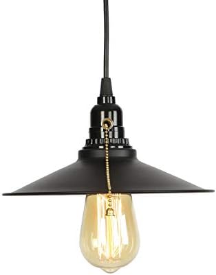 1 Light Black Pull Chain Switch Metal Shade Industrial Rustic