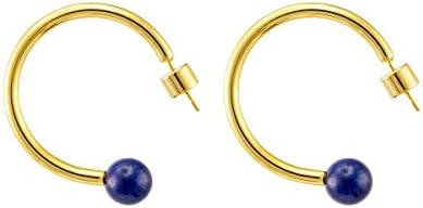 925 Sterling Silver Post 14k Gold Plated Open Cuff Hoop Earrings Natural Gemstone Pearl Hooped Stud Post Minimalist Earrings for Women Ladies Girls Gifts