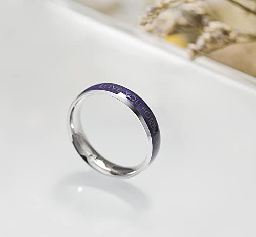 Monkton 4MM 6MM Blue Stainless Steel Ring Dome High Polished Couple Wedding band Engraved LOVE YOU FOREVER(6MM,9)