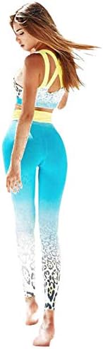 Women's Two Piece Floral Tracksuit, Halter Crop Top Legging Set Activewear Sportswear (M, Blue)