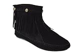 TG 01 Fringe Moccasin Ankle Boots Black