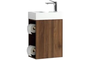 JINDOLI 16 Inch Small Bathroom Vanity, Modern Narrow Depth Bathroom Vanity with Sink Combo for Small Bathroom (Wallnut…, 15.7" x 8.8" x 23.2")