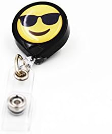 Key-Bak Mini-Bak Emoji Retractable Reel with 36-Inch Nylon Cord, Steel Belt Clip and Vinyl ID Strap (Emoji - Face with Shades, Black)