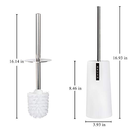 Kelamayi Toilet Brush and Holder-[2 Pack], Simple Solid Color Toliet Brush Holder with Upgraded Length Stainless Steel Toilet Brush Handle, Suitable for The Modern Home Décor-[Double White] - Thumbnail 6