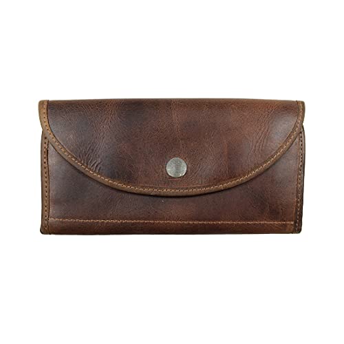 Hide & Drink, Full Grain Leather Snap Clutch Wallet for Women, Money Holder and Card Organizer with Zippered Pouch, Handmade, Bourbon Brown
