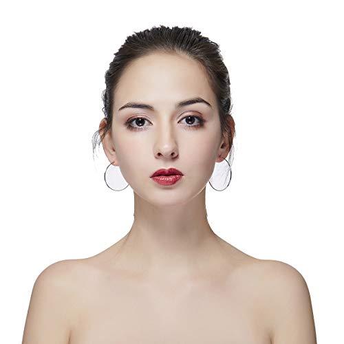 80mm Large Basketball Hula Hoop Earrings for Women Men - Big Thin Hoop Earrings (Silver, 80)