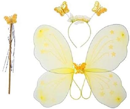 Kala Decorators Fairy Butterfly Yellow Wings-Set of 3 has Magic Wand,Hair Band,Wings for Birthday,Fairy Tail Competition