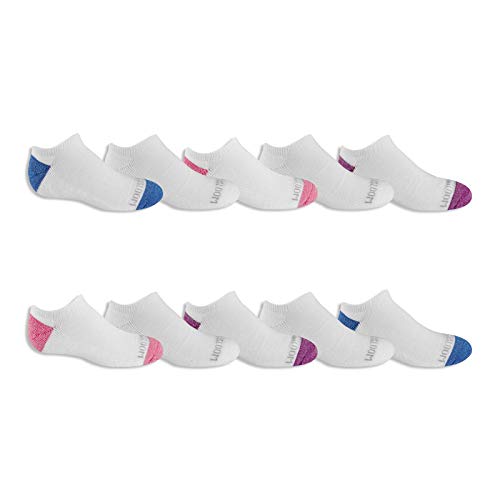 Fruit of the Loom Girls' Little Half Cushion No Show 10 Pack Sock, White Assorted, Medium (Shoe Size: 10.5-4)