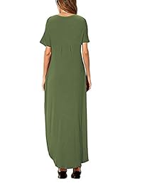 Maxi vestido de manga corta con cuello en V y bolsillo para dama, estilo casual