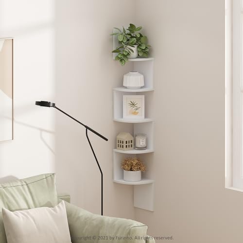 Furinno Rossi 5-Tier Floating Wall Mount Wedge with Radial Shelf, White